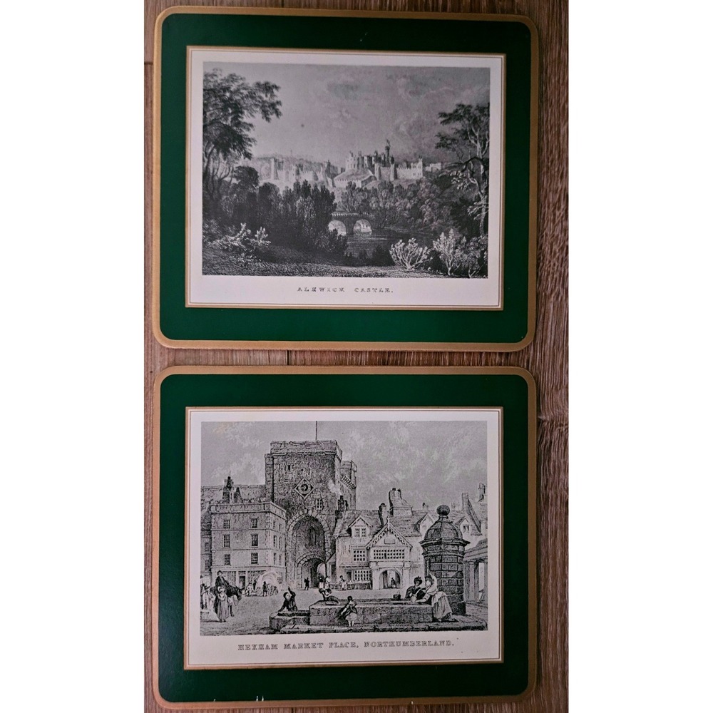 Pimpernel British Heritage Small Place Mats Coasters Set of 6 Green Gold Box VTG - Picture 3 of 6